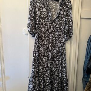Zara Black Blue and White Floral Maxi Dress